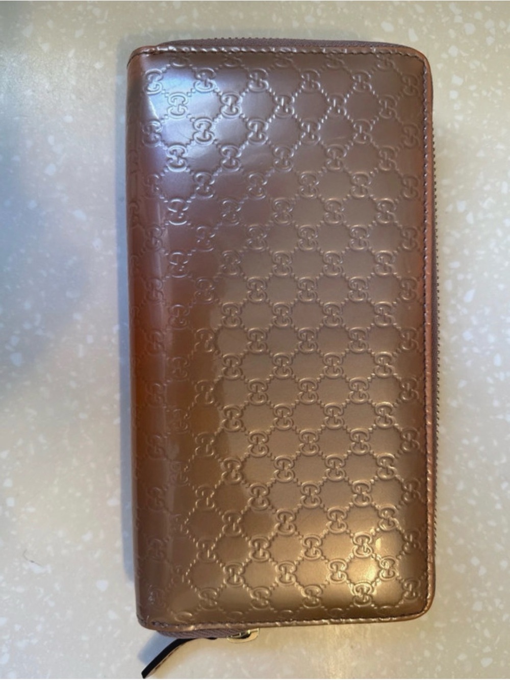 Gucci Embossed Logo Zip-Around Wallet in Taupe/Pink Shade
